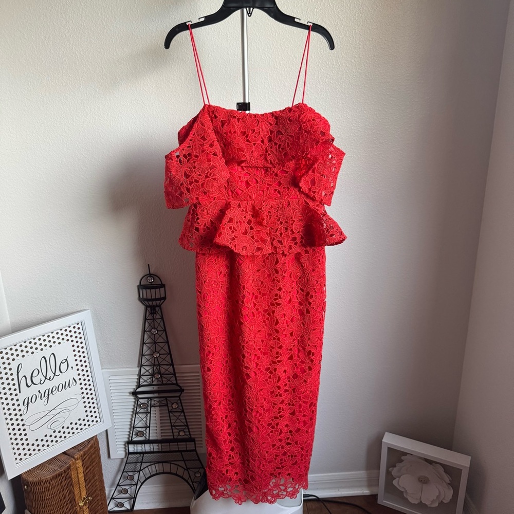 NWT Muse by Marchesa Amaryllis Lace Off-The-Shoulder Midi Dress Sz 14 - Picture 5 of 11
